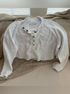 Free People Movement So Fly Ivory Snap Mock Neck Pullover Ribbed